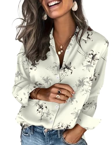 Zeagoo Womens Blouses Dressy Satin Blouses for Women Silk Button Down Shirts Long Sleeve Business Casual Tops