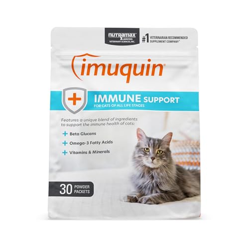 Nutramax Imuquin Immune Health Supplement Powder for Cats, with Beta Glucans, Marine Lipids, Vitamins and Minerals, 30 Packets, Updated Version