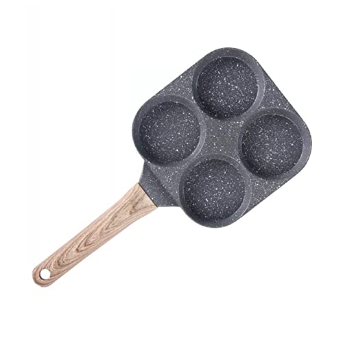 Sartén de 4 Agujeros para Huevos, Utensilios de Cocina, Antiadherente, para Hamburguesas, con Mango de Madera, para cocinar