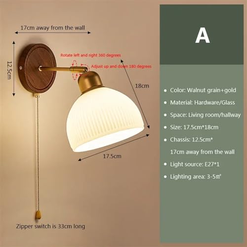 Iluminación de pared de diseño nórdico con madera y vidrio E27 para sala de estar 2