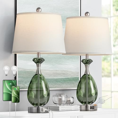 Coastal Glass Table Lamps Set of 2, 3-Way Dimmable Touch