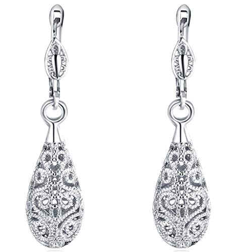 AMBESTEE Hollow Design White Gold Plated Drop Dangle Earrings Studs Set for Women Girls