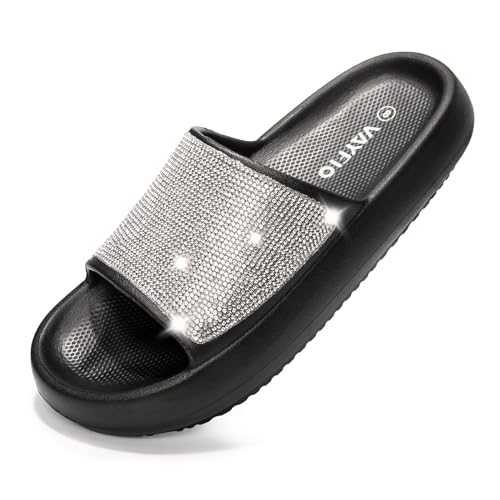 Image of Women's Cloud Rhinestone Slide Sandals Platform Glitter Slides Slip On Shower Shoes Outdoor&Indoor House Slippers
