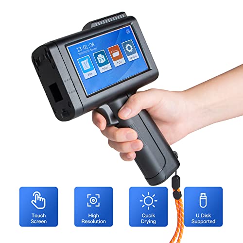Upgraded Handheld Inkjet Printer, Portable Inkjet Printer Gun with 4.3 Inch LED Touch Screen, Quick Drying Inkjet Code Machine for Barcode, QR Code, Batch Number, Logo, Date, Label Marker.