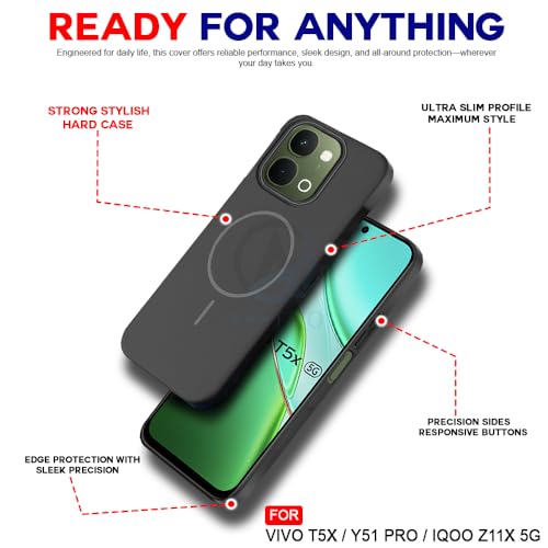 Image of AESTMO Shockproof Back Case Cover for iQOO Z11X / Vivo T5X / Vivo Y51 Pro 5G | Slim Hard Shell | Hard Back Cover for iQOO Z11X / Vivo T5X / Vivo Y51 Pro 5G (Compatible with MagSafe Accessories, Black)