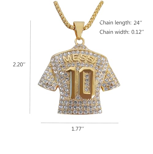18K gold-plated | Silvery-plated Argentina 10 Soccer Jersey Number 10 Necklace | No.10 Football Star Necklace | Soccer Player Miami 10 Pendant Hip Hop Necklace for Men Women 24‘’4