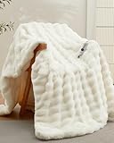 GarveeHome Heated Blanket Throw, 50'x60' Faux Fur Heated Throw with 4 Heat Settings, Soft Bubble Electric Blanket with 4 Hours Auto-Off & Overheat Protection, for Gifts Home Couch or Bed, White