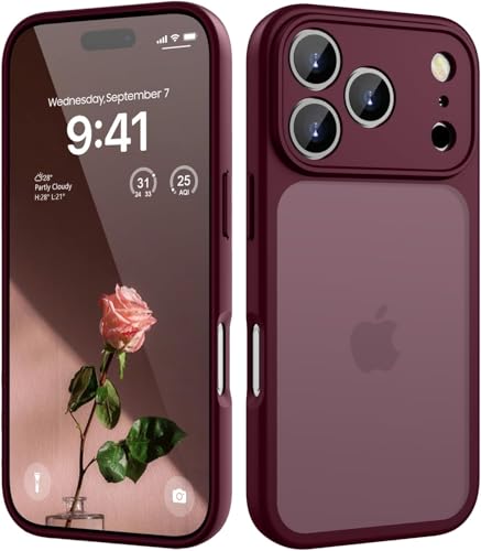 HGH für iPhone 17 Pro Max Hülle Vollständiger Kameraschutz Stoßfest Kratzfest Anti-Fingerabdruck Transluzente Rückseite Matt Handyhülle für iPhone 17 Pro Max Case 6 9 Zoll Dunkel Rot