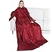 PAVILIA Premium Fleece Blanket with Sleeves for Adult, Women, Men | Warm, Cozy, Extra Soft, Microplush, Functional, Lightweight Wearable Throw (Wine, Regular Pocket)