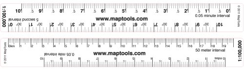 Map Ruler for 1:100,000 Scale Maps. LAT/Lon, Miles, Kilometers