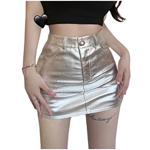 Mini jupe courte sexy PU en cuir short jupe Y2K argentée