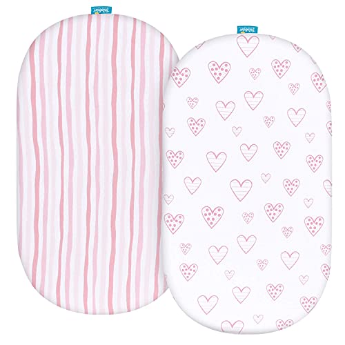 Image of Bassinet Sheets Compatible with 4moms Mamaroo Sleep Bassinet, 2 Pack, 100% Jersey Knit Cotton Sheets, Breathable and Heavenly Soft, Pink Print for Baby Girl