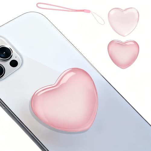 Lot de 2 Supports Téléphone en Forme de Cœur, Motif cœur Mignon Verre Rose et Dégradé avec Dragonne Support Extensible Adhésif Poignée Grip Extensibles Base pour Smartphones et tablettes