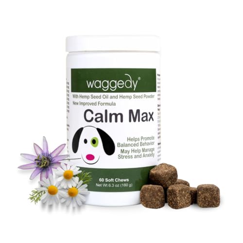 waggedy Calm Max — Calming Chews for Dogs for Balanced Behaviour & Anxiety Relief — Calming Dog Treats for Travel, Fireworks & Separation — Dog Supplements & Vitamins (60 Chews)