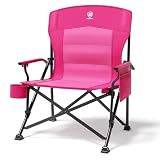 EVER ADVANCED Oversized Folding Women Camping Chair, for Adults Heavy Duty Lawn Chair with Side Pockets, Portable Collapsible Quad Chair for Outside, Support Up to 500lbs, Pink