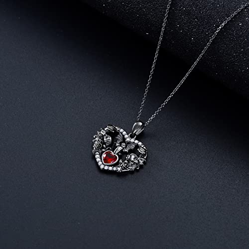 Iiw Gothic Gifts For Women Gothic Skull Necklace Sterling Sliver Mysterious Black Cat With Bat Wings Necklace Rose Pandent Skull Jewelry Birthday Gothic Gifts For Women Her Wife #TOP4
