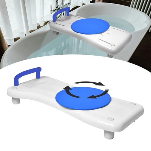 NAIZY Planche de bain 75,5 x 34 cm - Siège de baignoire pour personnes âgées et adultes - Avec plateau rotatif à 360° - Réglable de 41 à 63 cm - En polypropylène - Charge maximale : 150 kg - Poignée