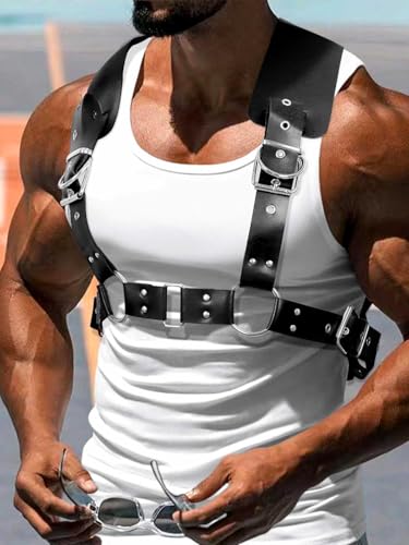 Fstrend Leather Harness for Men Black Shoulder Strap Hallowen Chest Belt Fashion Rave Body Accessory2