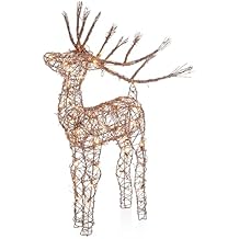 Alpine Corporation 35" Tall Outdoor Rattan Reindeer Lawn Decoration with 50 White LED Lights, Indoor/Outdoor Christmas Holi