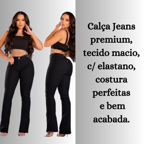 Calça Jeans Feminina Flare Boot Cut com Elastano, Cintura Alta (BR, Numérico, 44, Regular, Regular,