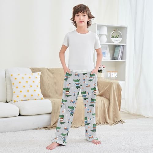 Boys' Pants Cute Crocodile Truck Long Bottoms Jogger Pants Elastic Waist Trousers with Pockets S-XL3
