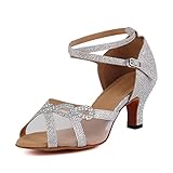  Naudamp Zapatos de Baile de Mujer con Purpurina en Satén Salón Tacón Aguja con Pedrería en Malla de Salsa Latina