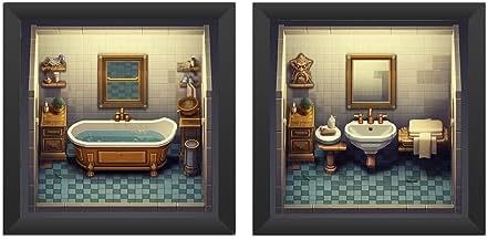 Kit 2 Quadros 18X18 CM, com Moldura E Vidro Banheiro, Lavabo, Toa...