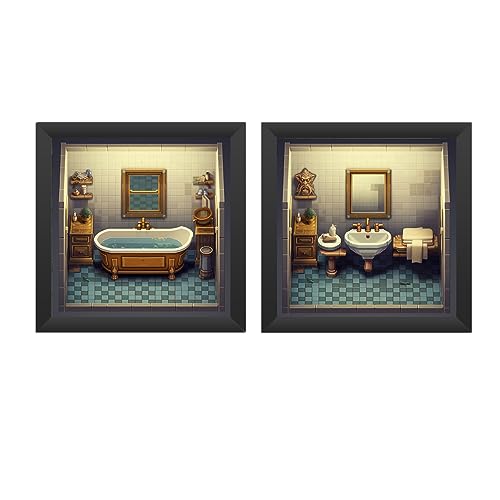 Kit 2 Quadros 18X18 CM, com Moldura E Vidro Banheiro, Lavabo, Toa...