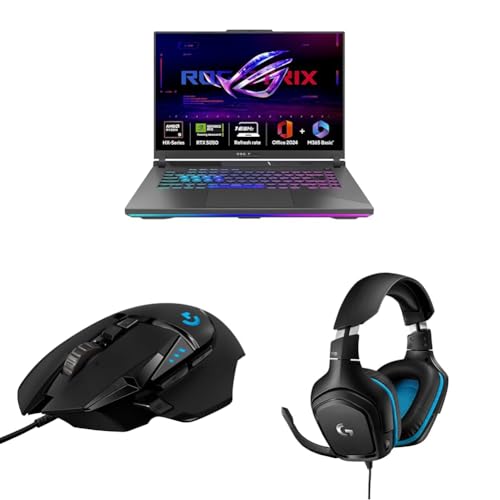 Image of ASUS ROG Strix G16 Gaming Laptop,AMD Ryzen 9 8940HX+8GB RTX 5050,16GB RAM,1TB SSD with Logitech G502 Hero Gaming Mouse, Wired, 25000 DPI Programmable and Logitech G431 Wired Gaming Headset