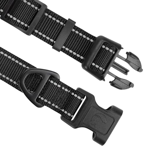 Joytale Halsband Hund, Gepolstertes Hundehalsband Breit aus Neopren Nylon Hundehalsband Verstellbar für Mittelgroße Hunde, Weich und Reflektierend Hundehalsbänder, M, Schwarz