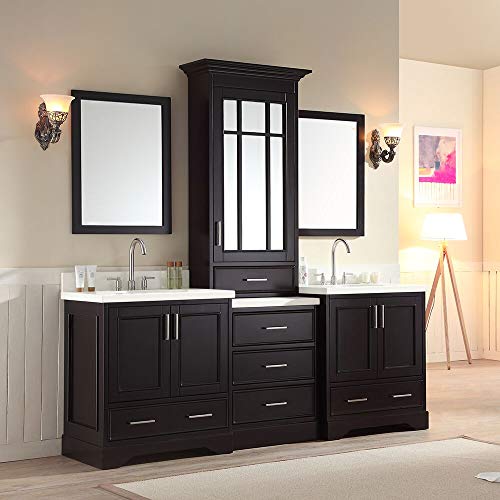 Ariel M085D-Esp- Stafford 85" Solid Birch Wood Double Sink Bathroom Vanity Set In Espresso, 1.5” White Quartz Countertop, #TOP1