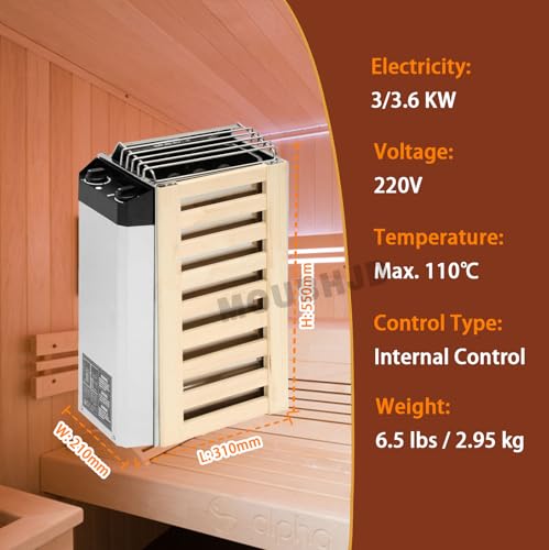 Chauffage de sauna électrique 3,6 kW en acier inoxydable avec contrôle interne intégré