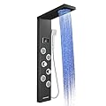 OUGOO LED Shower Panel System with MIST, Rainfall, Body Jets, Handheld and Tub Spout, No Battery Needed Shower Tower Column with Temp Display and LED Lights, 304 Stainless Steel, Black