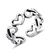 Desnuage Silver Heart Ring - Adjustable Vintage Sterling Silver Open Heart Ring for Women, Unique Statement Thumb