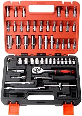Lepmerk 53pcs 1/4 inch Drive Socket Ratchet Wrench Set,with Drive Screwdriver Allen Wrenches Repairing Kit for Home Car Automobile Bike Mechanic Projects Repair Household Garage Trunk