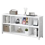 LVB White Horizontal Bookcase, Modern Bookshelf Cube Storage Organizer, Farmhouse Wide Large Wood Metal Book Shelf, Industrial Low Long Cube Shelf for Office Home Bedroom Living Room, 160 CM