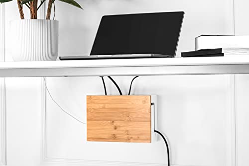 Bamboo Cable Management Box with Magnetic Lid - 12,6x7,8x4.3 in - Durable Cable Organizer to Hide Cords & Power Strip - Wall Mountable - Including Hardware - for Home, Office, Desk & More (White) by Kos Design - Image 2