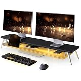 Fenge モニター台 卓上 パソコン台 デスクシェルフ pc台 机上台 幅108cm 2段 RGBテープライト付き アルミ製脚 アクリル板 モニタースタンド モニタースタンド パソコンスタンド 卓上収納 整理整頓