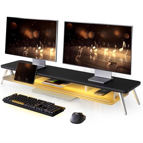 Fenge モニター台 卓上 パソコン台 デスクシェルフ pc台 机上台 幅108cm 2段 RGBテープライト付き アルミ製脚 アクリル板 モニタースタンド モニタースタンド パソコンスタンド 卓上収納 整理整頓 Fenge モニター台 卓上 パソコン台 デスクシェルフ pc台 机上台 幅108cm 2段 RGBテープライト付き アルミ製脚 アクリル板 モニタースタンド モニタースタンド パソコンスタンド 卓上収納 整理整頓