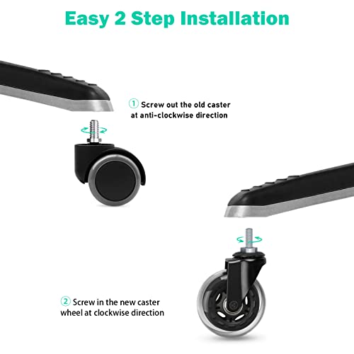 Hirate 3" Office Chair Casters Wheel With 5/16"-18Unc Threaded Stem Heavy Duty Caster Replacement Smooth Rolling For Hardwood Floors, Set Of 5 With Nylon Lock Nuts #TOP5