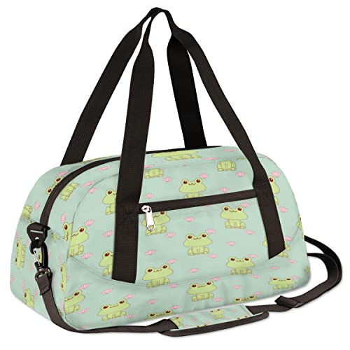 Frog Lotus Theme Kids Duffel Overnight Bag for Kids, Sports Gym Bag Cute Animal Frog Weekender Carry On Travel Tote Bag for Teen Boys Girls3