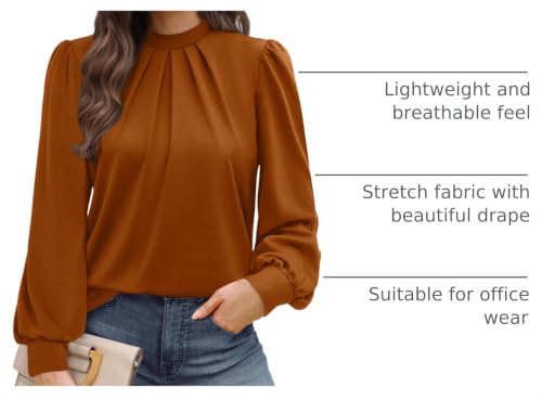 Image of WIHOLL Long Sleeve Shirts for Women Mock Neck Tops Pleated Front Blouses Dressy Casual Spring Fall Clothes 2026 Fashion