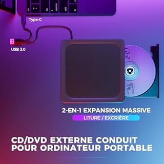 Lecteur DVD Externe à Finition Métal Brossé USB 3.0 Graveur CD/DVD±RW, Mac et PC Windows, Lecteur/Graveur DVD ROM Compatible avec Ordinateurs Portables, Bureau, Mac, Windows/Mac OS (Ultra Mince)