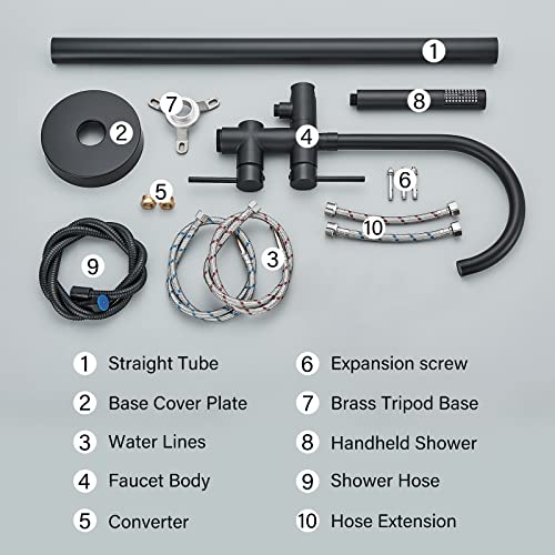 Yagatap Freestanding Bathtub Faucet Floor Mount Tub Filler Matte Black High Flow Shower Faucets With Handheld Shower Mixer Taps Swivel Spout #TOP7