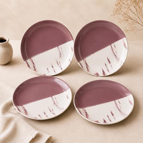 Image of The Earth Store Dual Tone Magenta Italian 7 Inch Ceramic Quarter Plates Set of 4 | Microwave & Dishwasher Safe Plate | Half Plate for Dessert, Snacks, Dinner | Snack Plates for Gifting, Daily Use