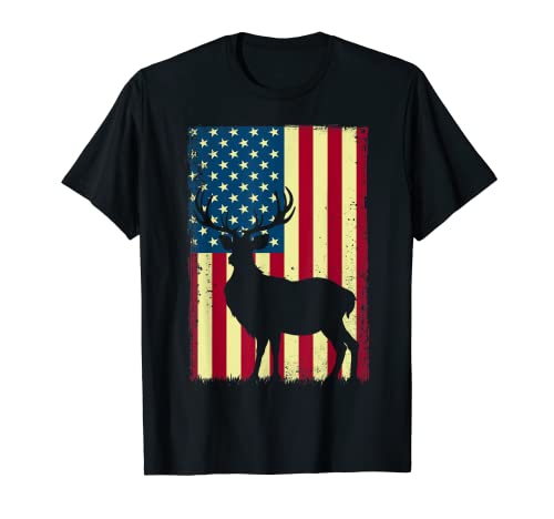 American USA Flag Patriotic Vintage Deer Stag Hunter Hunting Camiseta