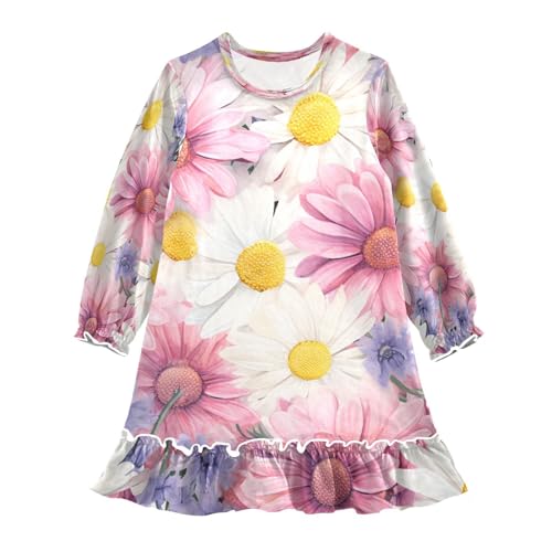 Bolaz Nightgowns Sleepwear Lightweight Nightdress Soft Pajamas Dress Pink Purple White Daisy for 3-10 Years