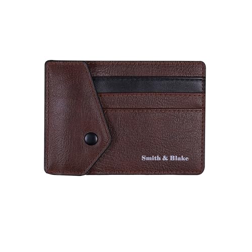 Image of Smith & Blake - Credit Card Holder Wallet for Men and Women - 3 ATM Card Slots - Snap Button Pocket - Back Pocket - Brown Premium Leatherette - Prospero