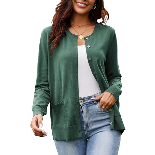 Women's Casual Open Front Button Long Sleeve Knit Pocket Lightweight Cardigan