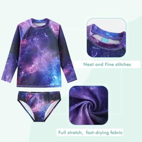 Image of Girls Two Piece Rash Guard Swimsuits Set Long Sleeve Bathing Suit with UPF 50+ Sun Protection Kids Sunsuits Swimwear Set